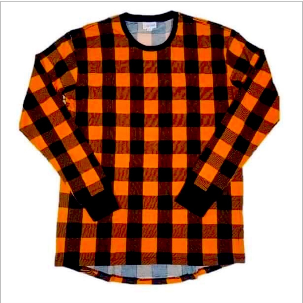 LuLaRoe Orange and Black Buffalo Plaid Long Sleeve Tee Shirt
